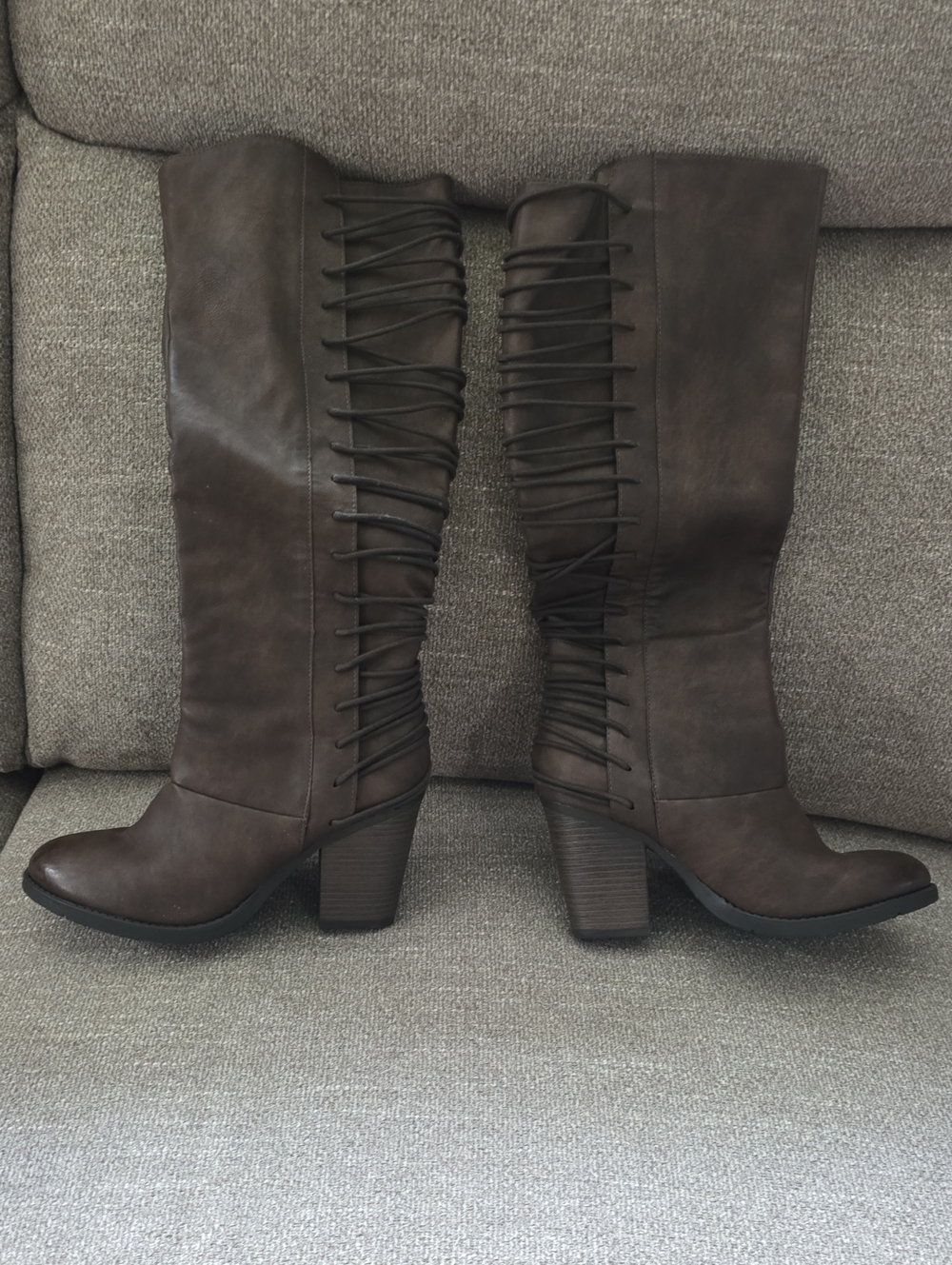 Women's Tall Lace-Up Brown Heeled Boots